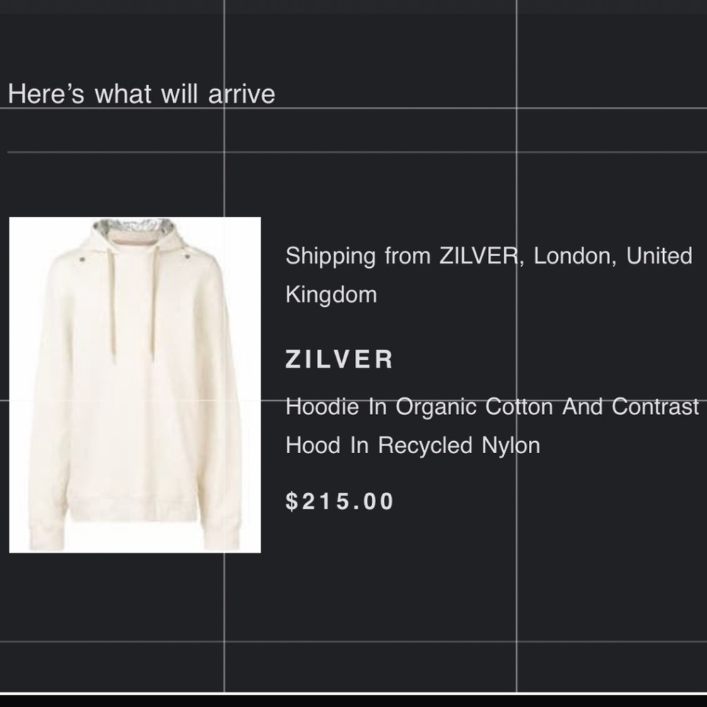 Zilver 100% Organic cotton creme Unisex Hoodie size small. Made in UK - Picture 2 of 6